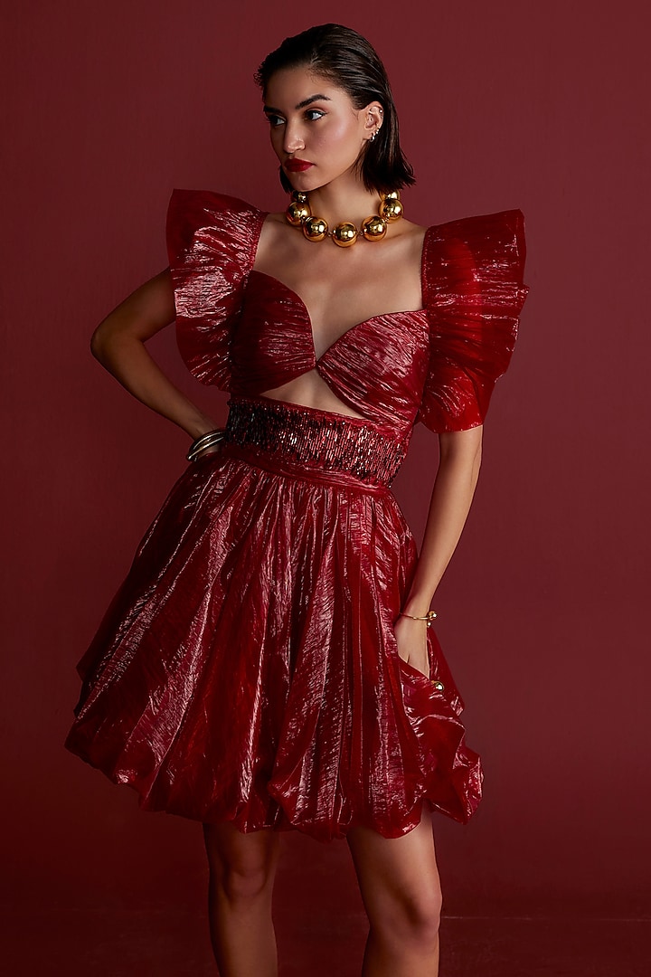 Red Organza Embroidered Dress by CP by Chandini and Priyanka