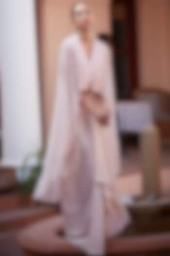 Blush Pink Imported Chantilly Pre-Draped Skirt Set by CP by Chandini and Priyanka at Pernia's Pop Up Shop