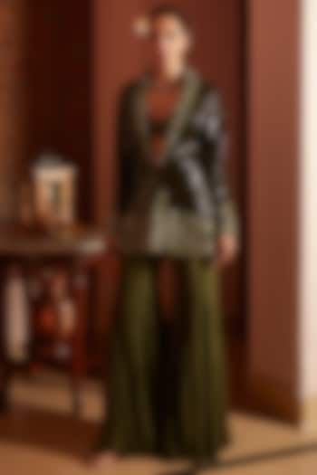 Olive Green Imported Chiffon Sequins Embellished Wedding Sharara Set by CP by Chandini and Priyanka at Pernia's Pop Up Shop