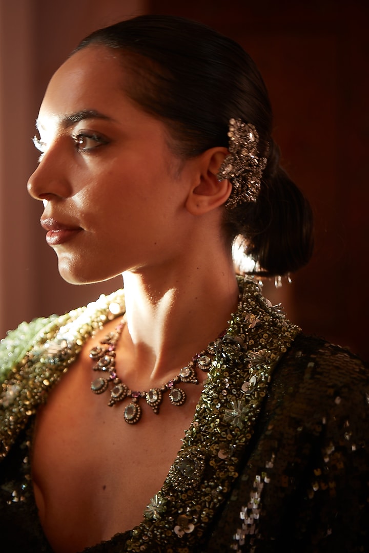 Olive Green Imported Chiffon Sequins Embellished Wedding Sharara Set by CP by Chandini and Priyanka at Pernia's Pop Up Shop