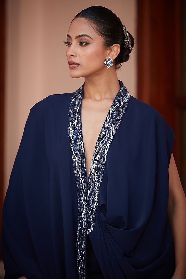 Imperial Blue Imported Twill Embroidered Co-Ord Set by CP by Chandini and Priyanka at Pernia's Pop Up Shop