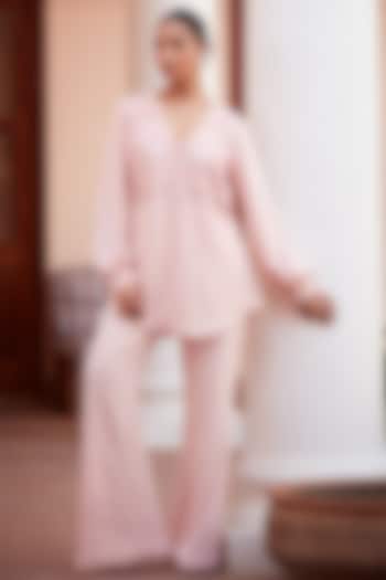 Blush Pink Imported Twill Embroidered Co-Ord Set by CP by Chandini and Priyanka at Pernia's Pop Up Shop