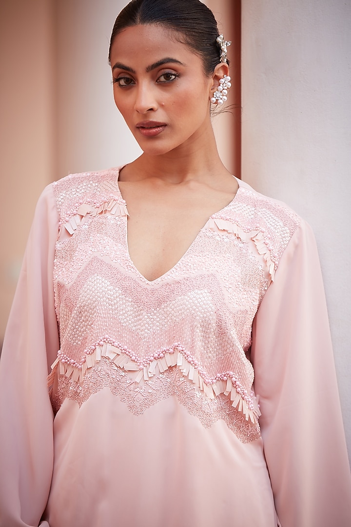 Blush Pink Imported Twill Embroidered Co-Ord Set by CP by Chandini and Priyanka at Pernia's Pop Up Shop