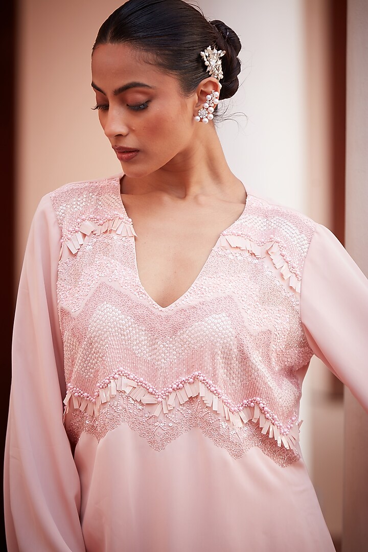 Blush Pink Imported Twill Embroidered Co-Ord Set by CP by Chandini and Priyanka at Pernia's Pop Up Shop