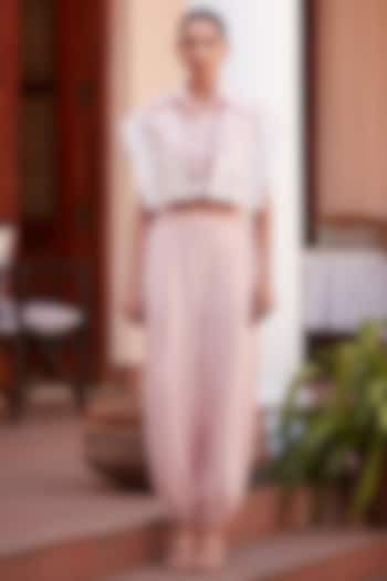 Blush Pink Imported Twill Embroidered Jacket Set by CP by Chandini and Priyanka at Pernia's Pop Up Shop