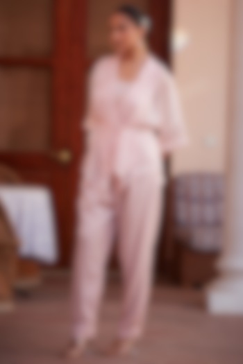 Blush Pink Chiffon Organza Embroidered Tulip Pant Set by CP by Chandini and Priyanka at Pernia's Pop Up Shop