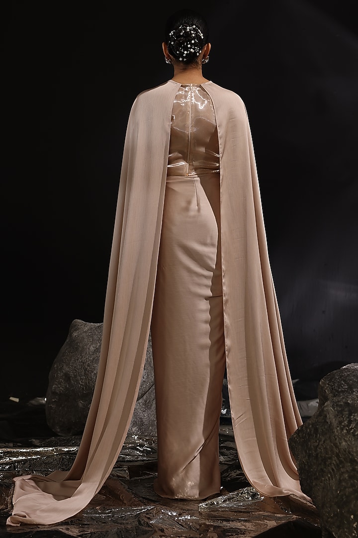 Mocha Colored Imported Satin Draped Skirt Set by CP by Chandini and Priyanka at Pernia's Pop Up Shop
