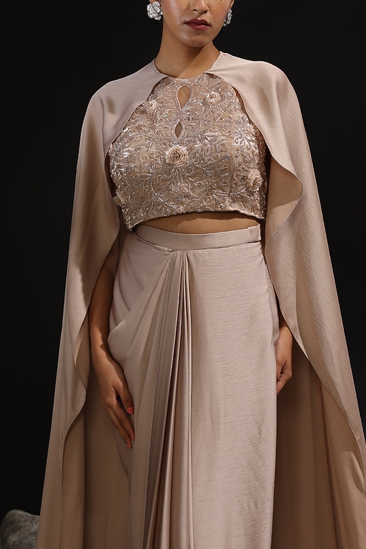 Mocha Colored Imported Satin Draped Skirt Set by CP by Chandini and Priyanka at Pernia's Pop Up Shop