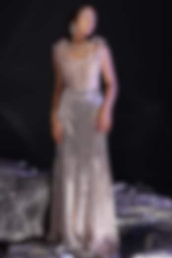 Blush Pink & Champagne Embroidered Corset Engagement Gown by CP by Chandini and Priyanka at Pernia's Pop Up Shop
