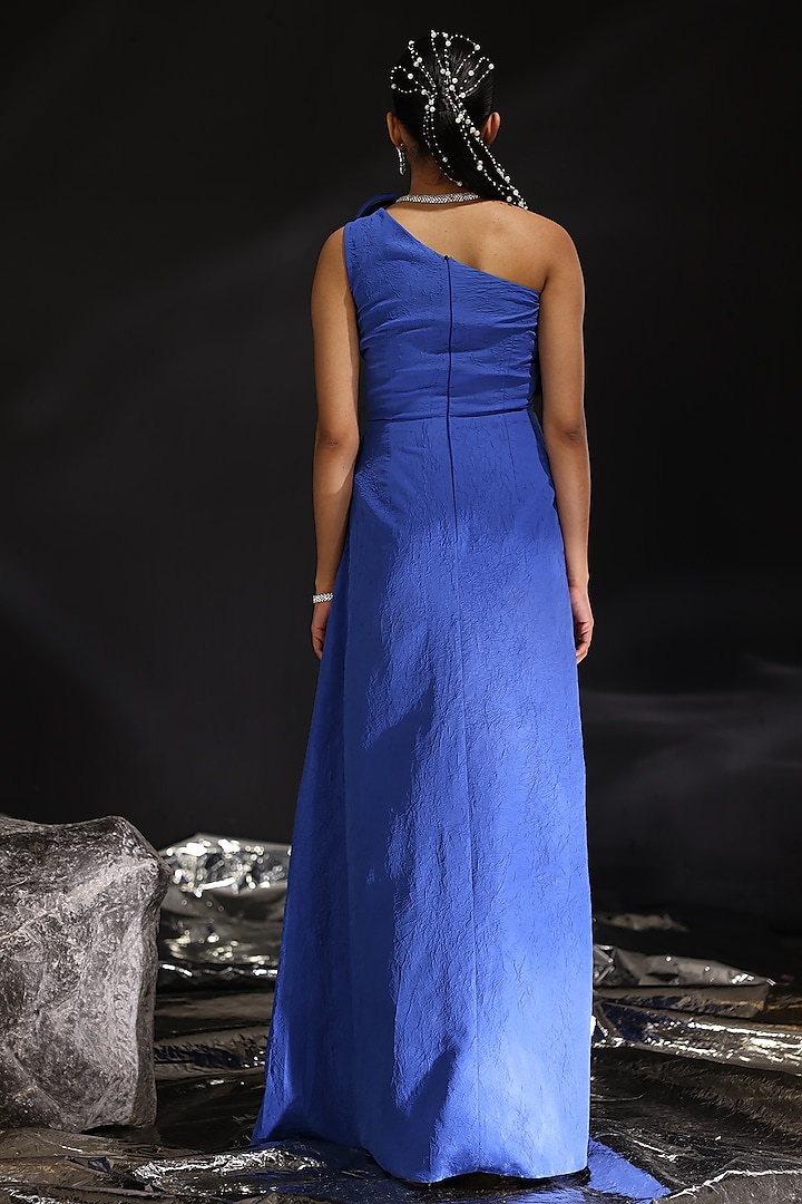 Abyss Blue Rayon Viscose One-Shoulder Engagement Gown by CP by Chandini and Priyanka at Pernia's Pop Up Shop