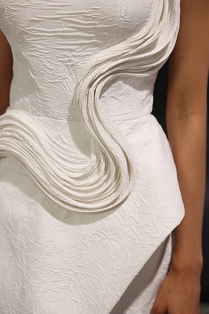 Ivory Rayon Viscose One-Shoulder Engagement Gown by CP by Chandini and Priyanka at Pernia's Pop Up Shop