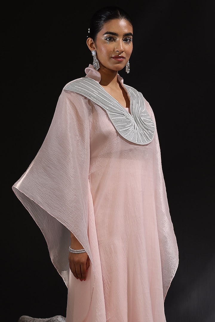 Blush Pink & Ash Grey Chiffon Embroidered Kaftan Set by CP by Chandini and Priyanka at Pernia's Pop Up Shop
