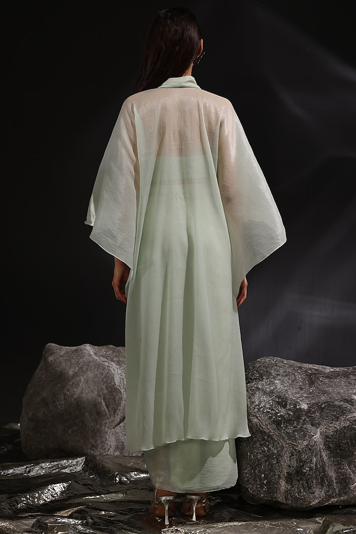 Moss Green & Ivory Chiffon Embroidered Kaftan Set by CP by Chandini and Priyanka at Pernia's Pop Up Shop