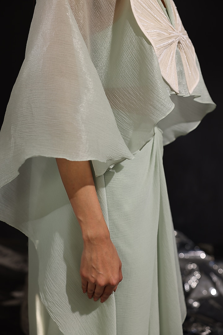Moss Green & Ivory Chiffon Embroidered Kaftan Set by CP by Chandini and Priyanka at Pernia's Pop Up Shop