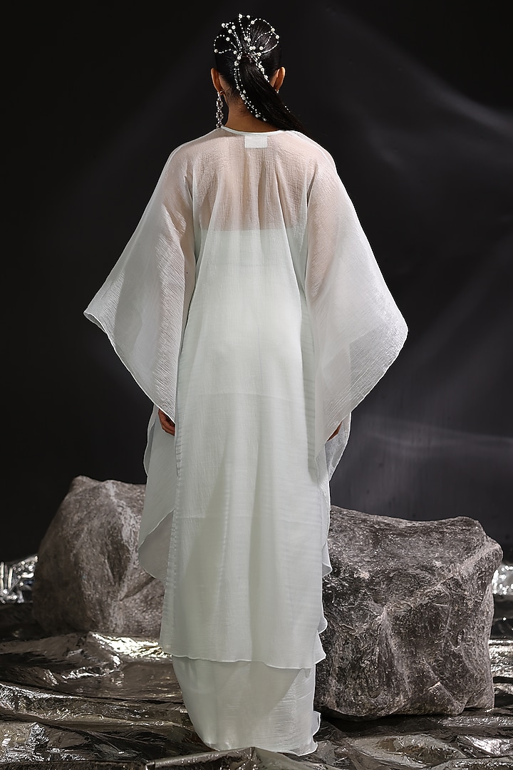 Ice Blue & Ash Grey Chiffon Embroidered Kaftan Set by CP by Chandini and Priyanka at Pernia's Pop Up Shop
