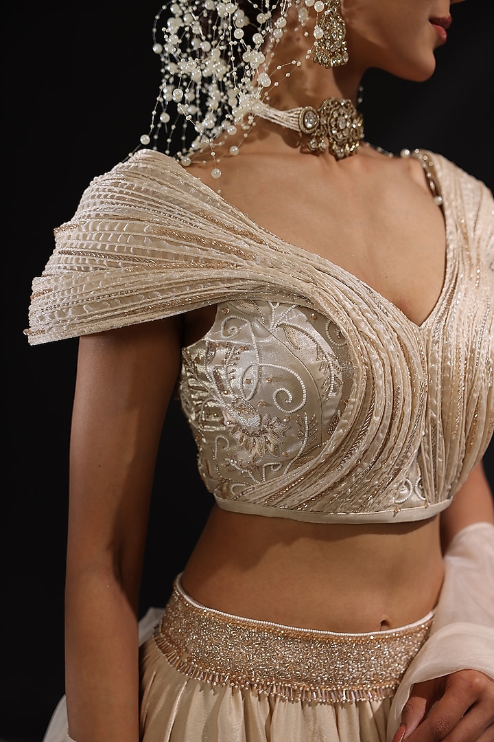 Taupe Colored Imported Satin Ruffled Wedding Lehenga Set by CP by Chandini and Priyanka at Pernia's Pop Up Shop