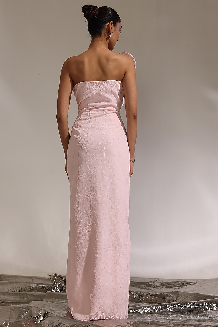 Blush Pink Rayon Viscose Embellished Off-Shoulder Engagement Gown by CP by Chandini and Priyanka at Pernia's Pop Up Shop