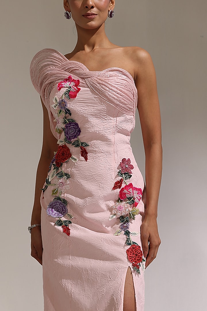Blush Pink Rayon Viscose Embellished Off-Shoulder Engagement Gown by CP by Chandini and Priyanka at Pernia's Pop Up Shop