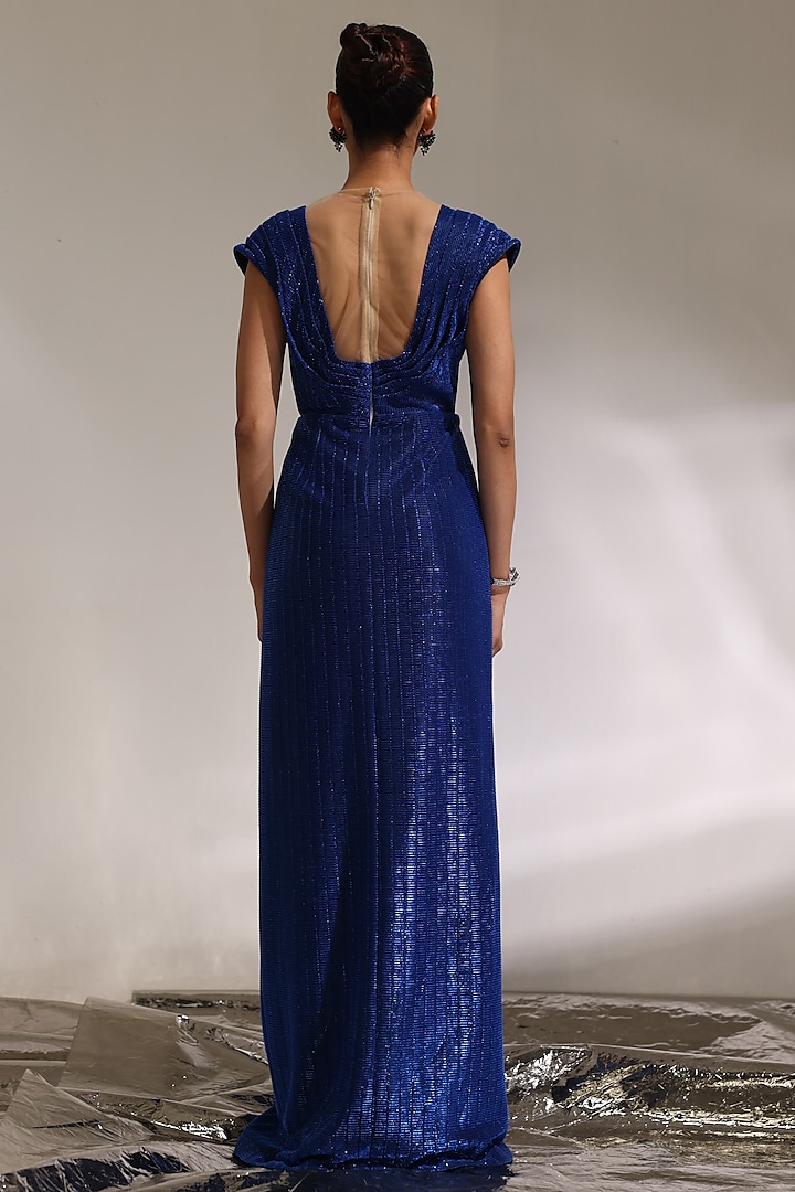 Sapphire Nylon & Textured Fabric Embroidered Engagement Gown by CP by Chandini and Priyanka at Pernia's Pop Up Shop