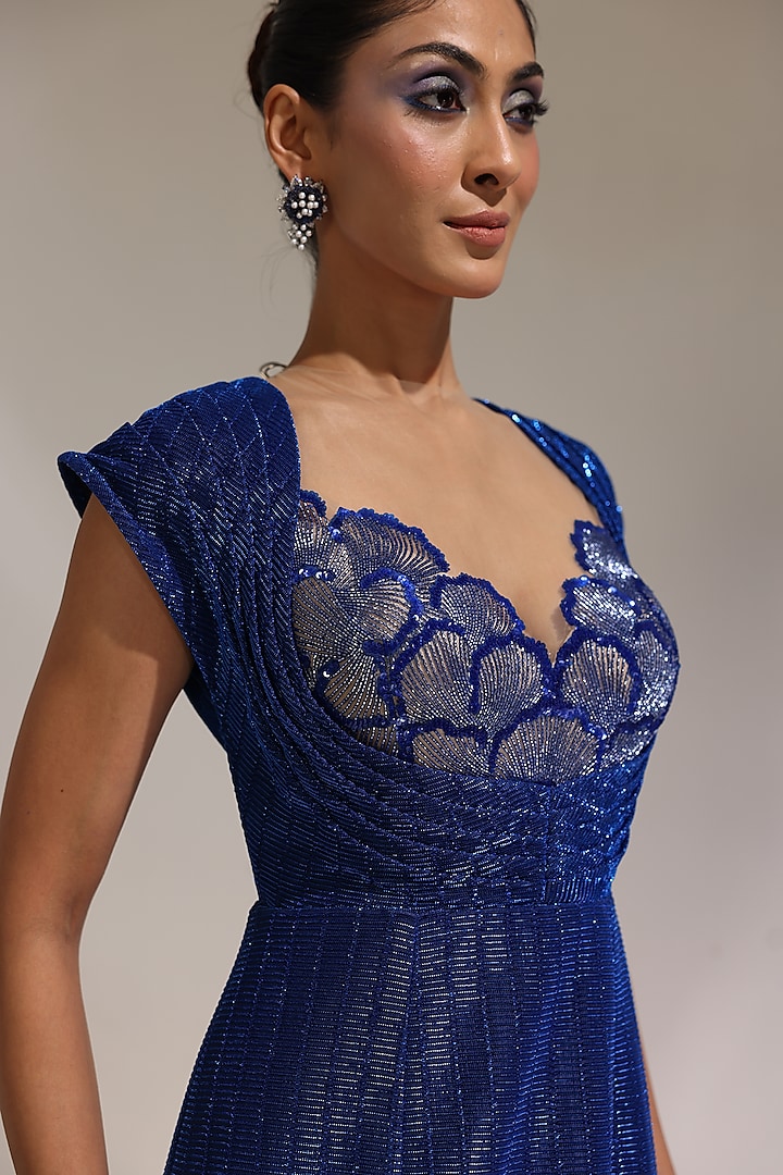 Sapphire Nylon & Textured Fabric Embroidered Engagement Gown by CP by Chandini and Priyanka at Pernia's Pop Up Shop