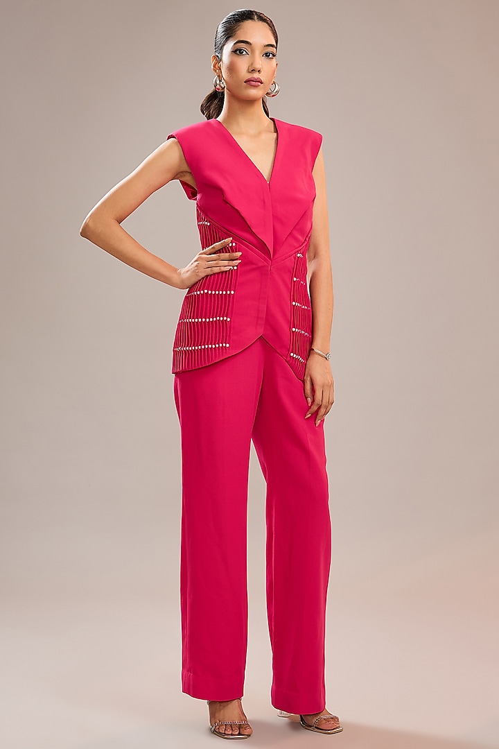 Fuchsia Pink Imported Crepe Pant Set by CP by Chandini and Priyanka at Pernia's Pop Up Shop