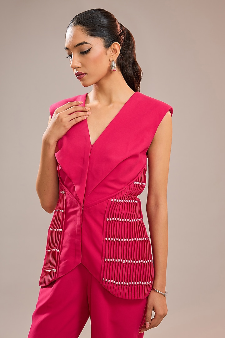 Fuchsia Pink Imported Crepe Pant Set by CP by Chandini and Priyanka at Pernia's Pop Up Shop