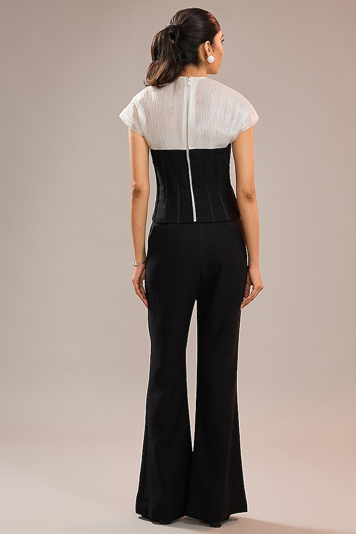 Black Imported Crepe & Crushed Organza Corset Top by CP by Chandini and Priyanka at Pernia's Pop Up Shop