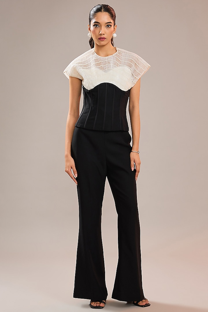 Black Imported Crepe & Crushed Organza Corset Top by CP by Chandini and Priyanka at Pernia's Pop Up Shop