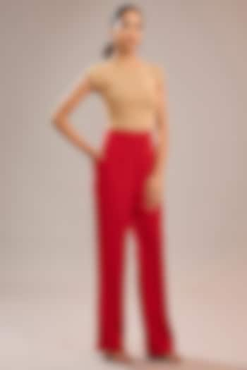 Scarlet Red Imported Crepe Pants by CP by Chandini and Priyanka at Pernia's Pop Up Shop