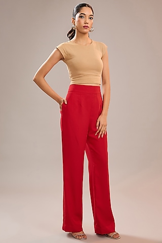 Scarlet Red Imported Crepe Pants by CP by Chandini and Priyanka