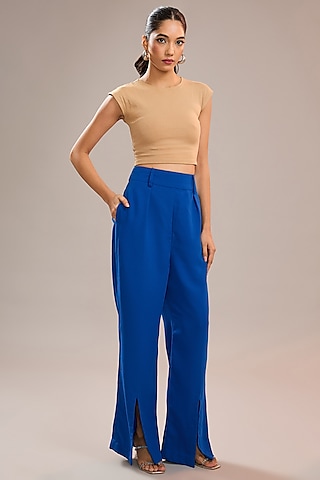Imperial Blue Imported Crepe Pants by CP by Chandini and Priyanka