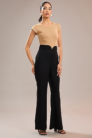 Black Imported Crepe Boot-Cut Pants by CP by Chandini and Priyanka