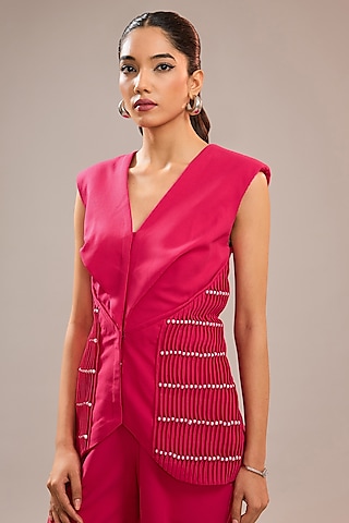 Fuchsia Pink Imported Crepe Jacket by CP by Chandini and Priyanka