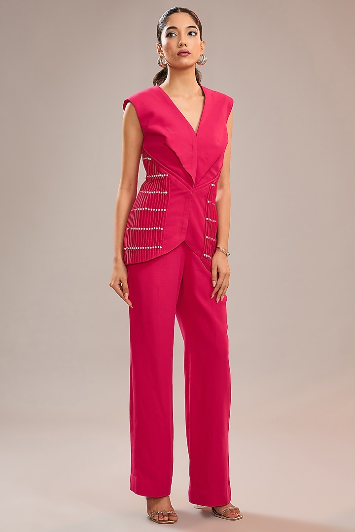 Fuchsia Pink Imported Crepe Jacket by CP by Chandini and Priyanka at Pernia's Pop Up Shop