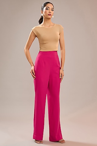 Pink Imported Crepe Formal Pants by CP by Chandini and Priyanka