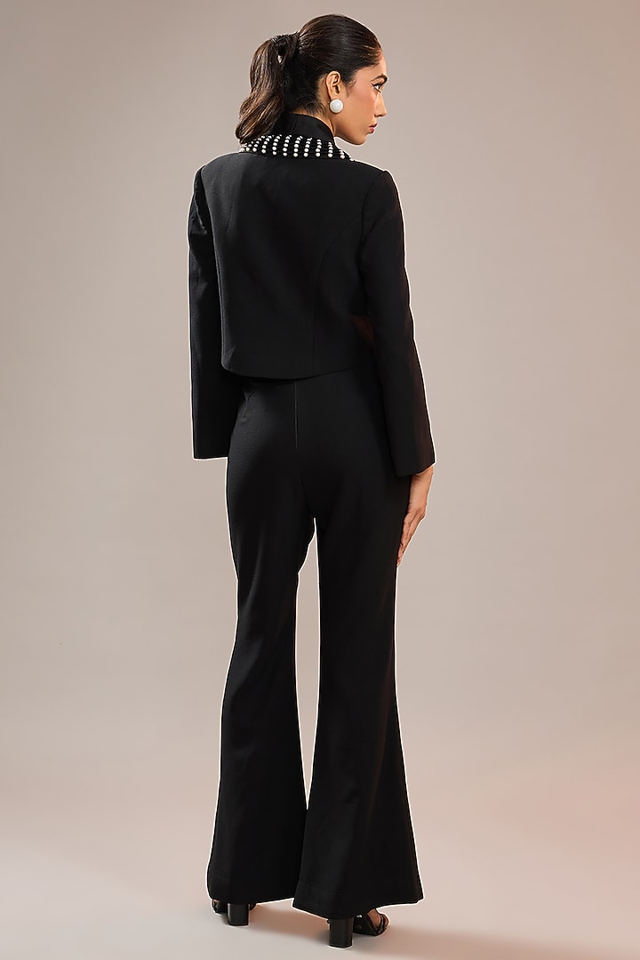 Black Imported Crepe Crop Jacket by CP by Chandini and Priyanka at Pernia's Pop Up Shop