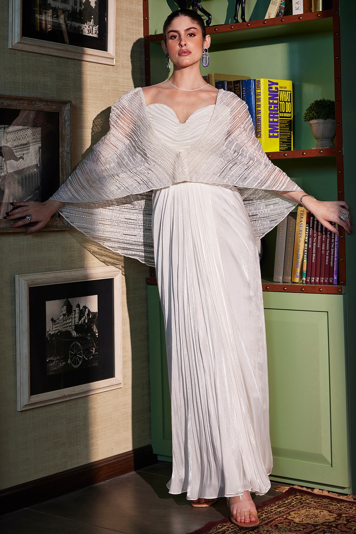Ivory Grace Draped Saree Gown