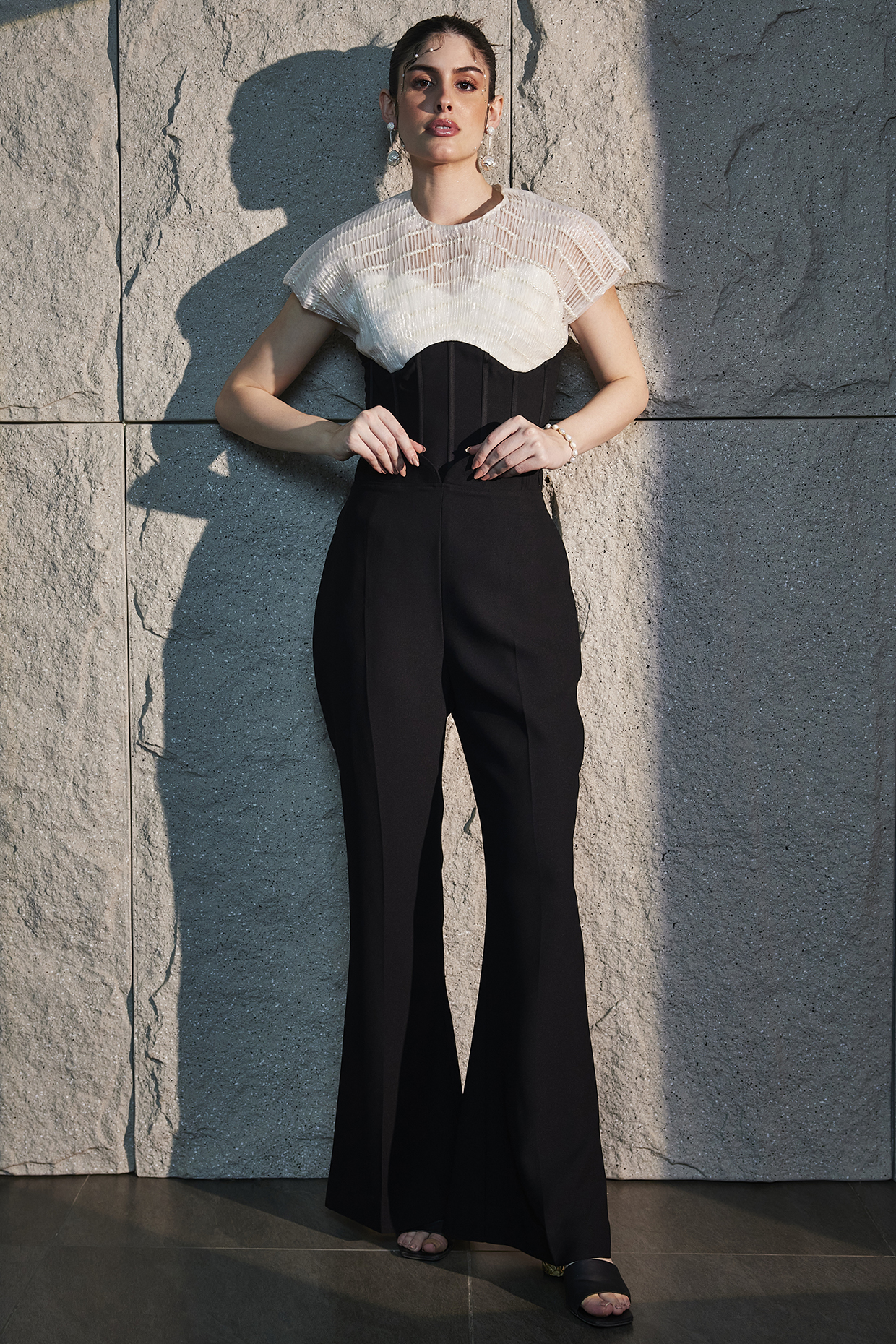 Black & White Imported Crepe Co-Ord Set by CP by Chandini and Priyanka at Pernia's Pop Up Shop
