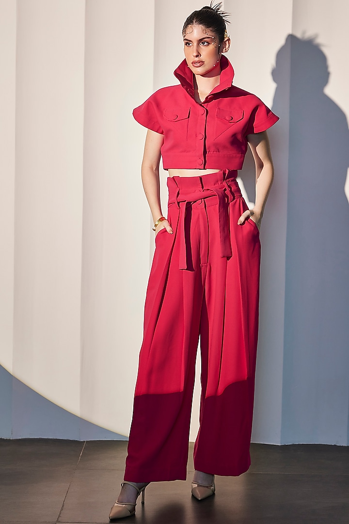 Fuchsia Pink Imported Crepe Co-Ord Set by CP by Chandini and Priyanka at Pernia's Pop Up Shop