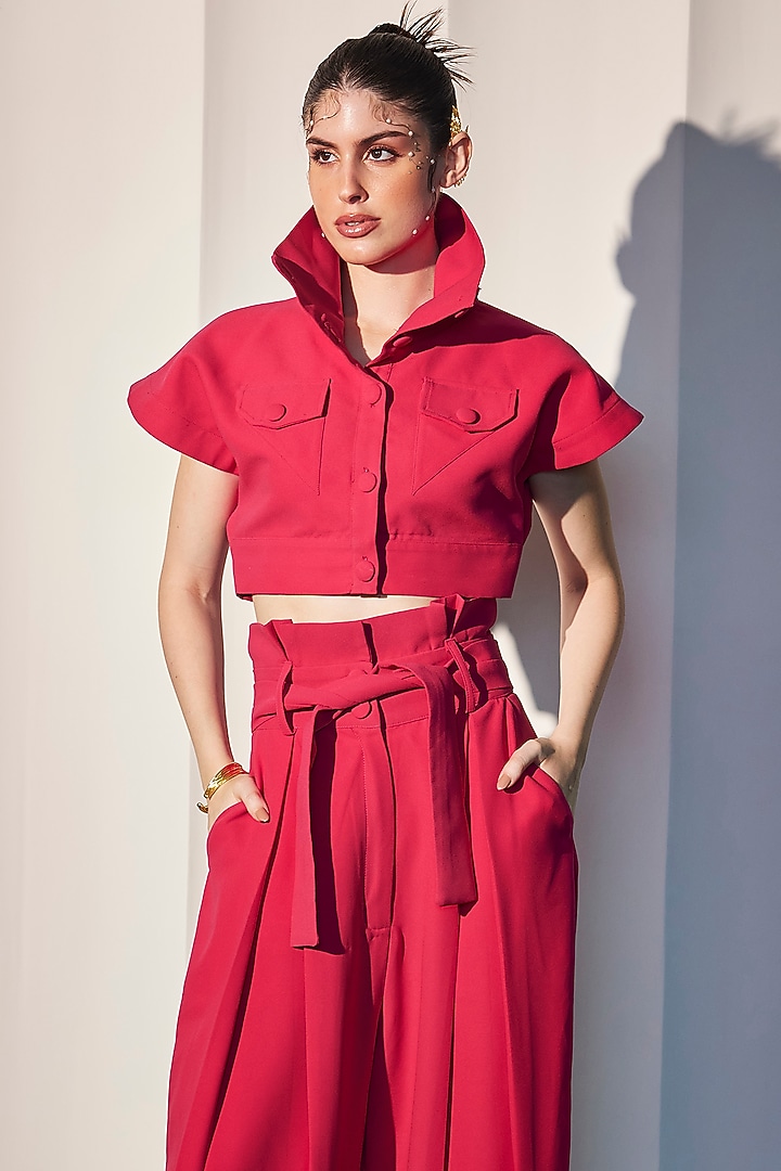 Fuchsia Pink Imported Crepe Co-Ord Set by CP by Chandini and Priyanka at Pernia's Pop Up Shop