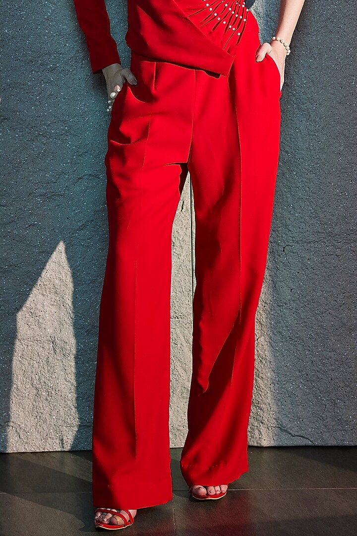 Scarlet red Imported Crepe Co-Ord Set by CP by Chandini and Priyanka at Pernia's Pop Up Shop
