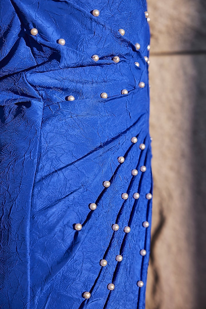 Imperial Blue Polyester Rayon Mini Summer Dress by CP by Chandini and Priyanka at Pernia's Pop Up Shop