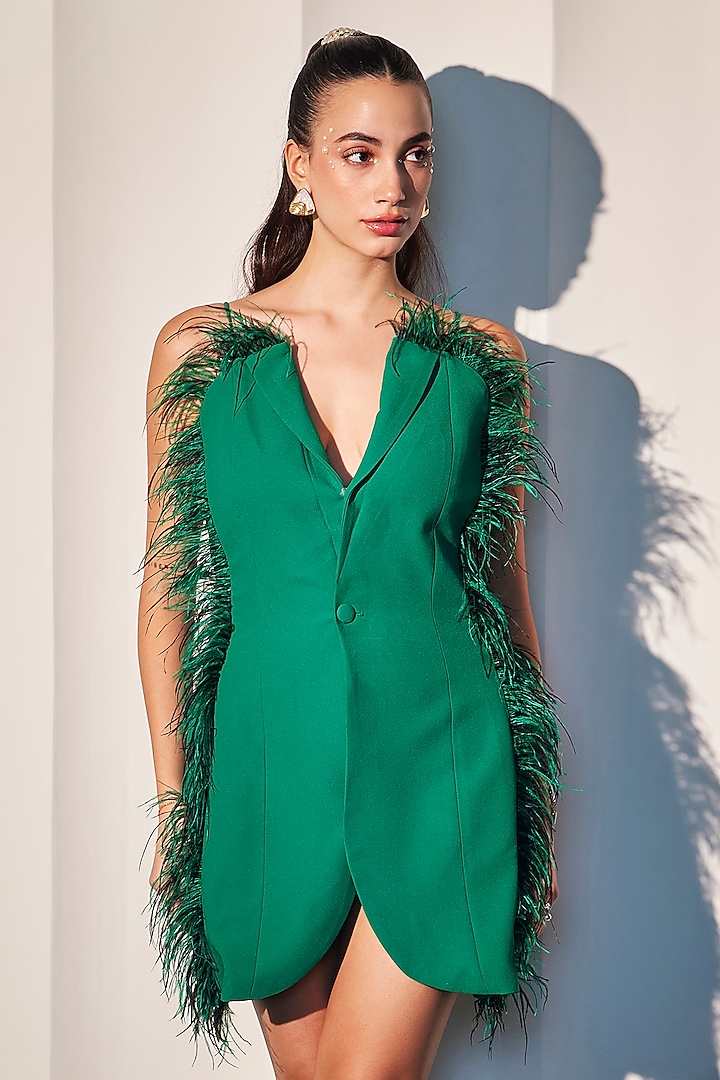 Emerald Green Imported Crepe Mini Tuxedo Vacation Dress by CP by Chandini and Priyanka at Pernia's Pop Up Shop