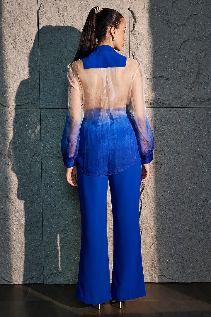 Imperial Blue & Ivory Imported Crepe & Organza Co-Ord Set by CP by Chandini and Priyanka at Pernia's Pop Up Shop