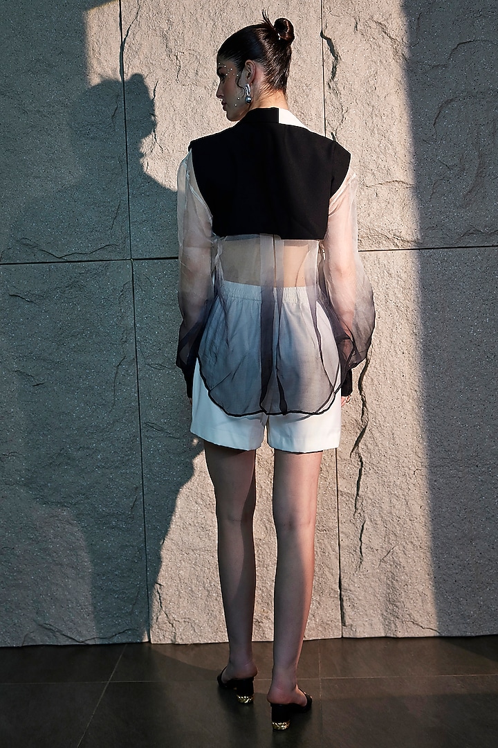 Ivory & Black Imported Crepe & Organza Co-Ord Set by CP by Chandini and Priyanka at Pernia's Pop Up Shop