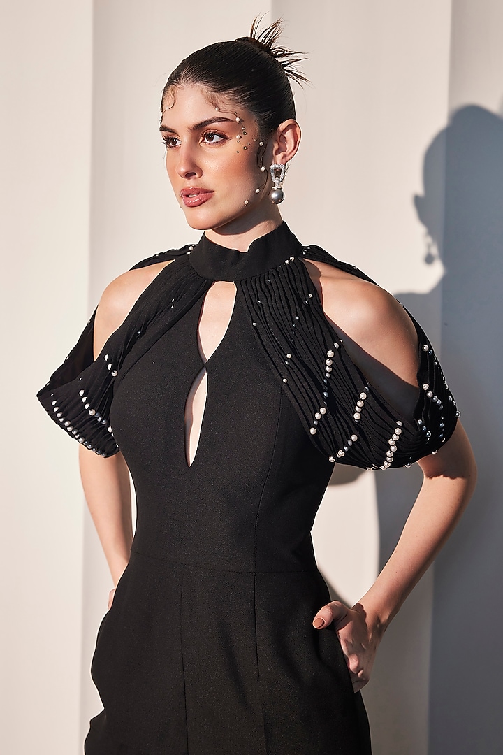 Black Imported Crepe Backless Jumpsuit by CP by Chandini and Priyanka at Pernia's Pop Up Shop