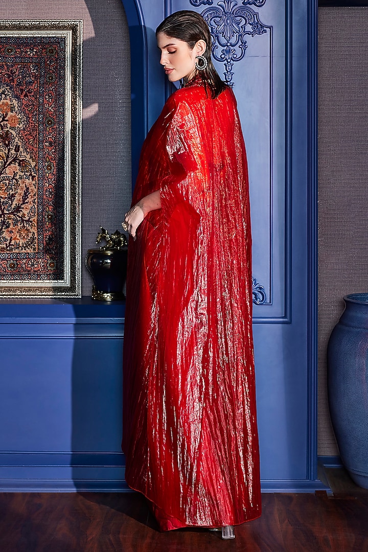 Scarlet Red Imported Satin Asymmetrical Skirt Set by CP by Chandini and Priyanka at Pernia's Pop Up Shop