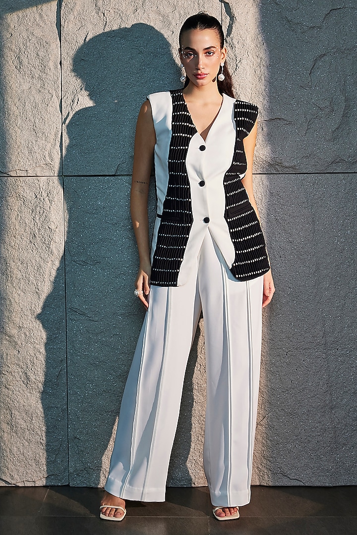 White & Black Imported Crepe Jacket by CP by Chandini and Priyanka at Pernia's Pop Up Shop