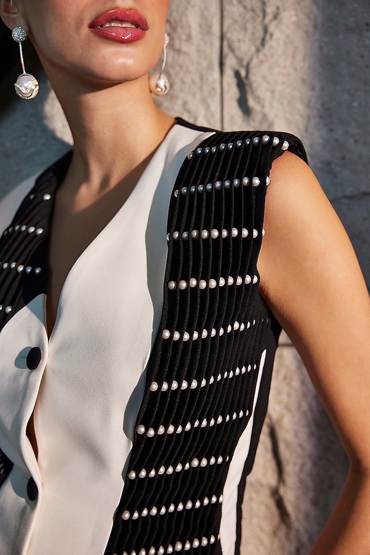 White & Black Imported Crepe Jacket by CP by Chandini and Priyanka at Pernia's Pop Up Shop