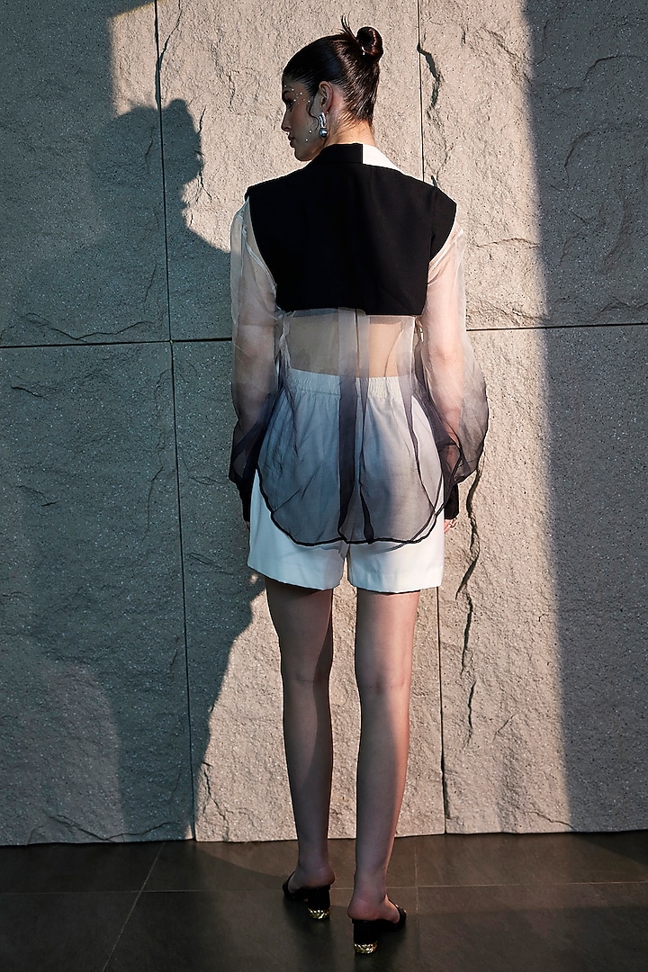 Ivory & Black Imported Crepe & Organza Oversized Shirt by CP by Chandini and Priyanka at Pernia's Pop Up Shop